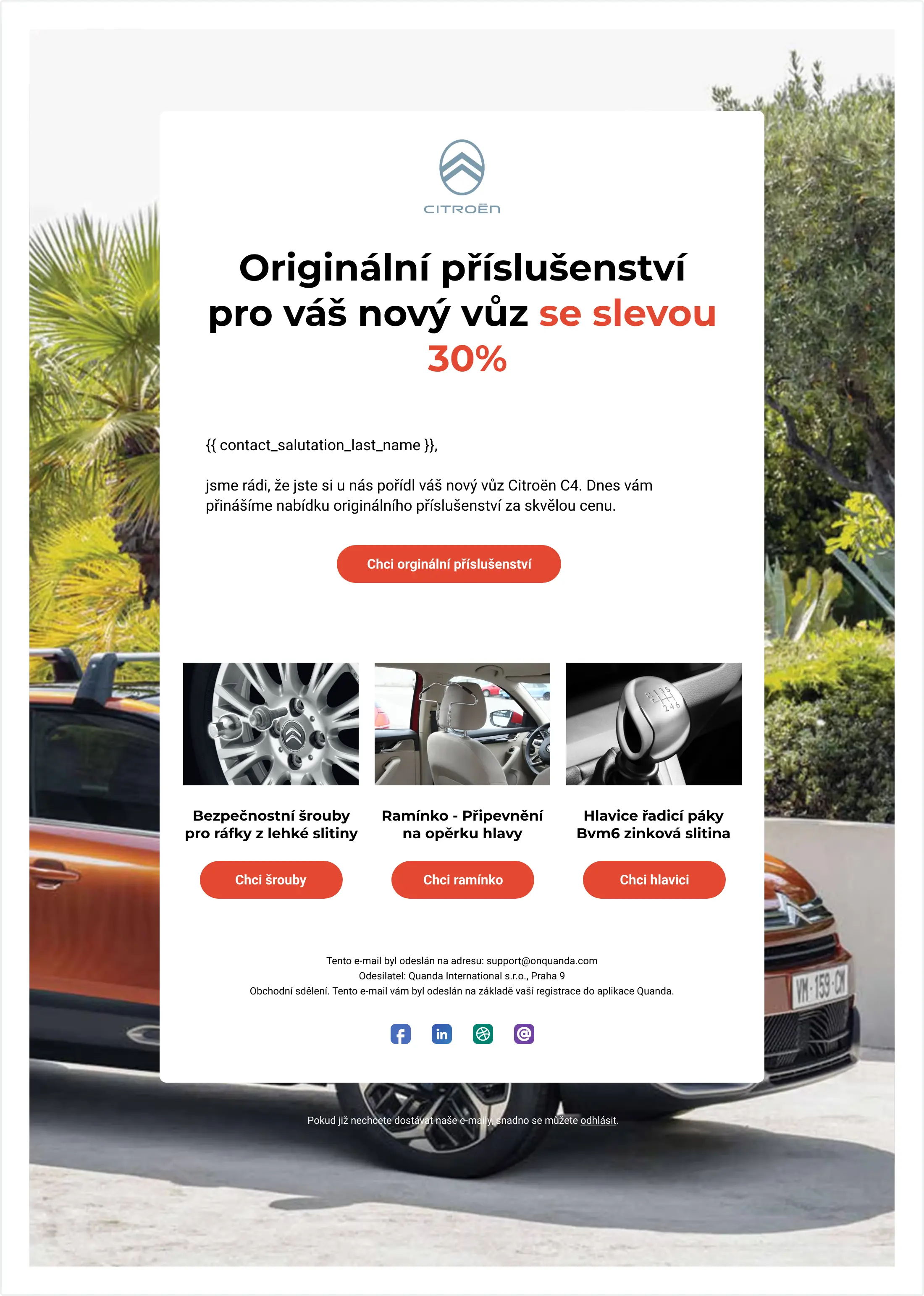 Ukážka e-mailu s ponukou originálneho príslušenstva pre Citroën C4