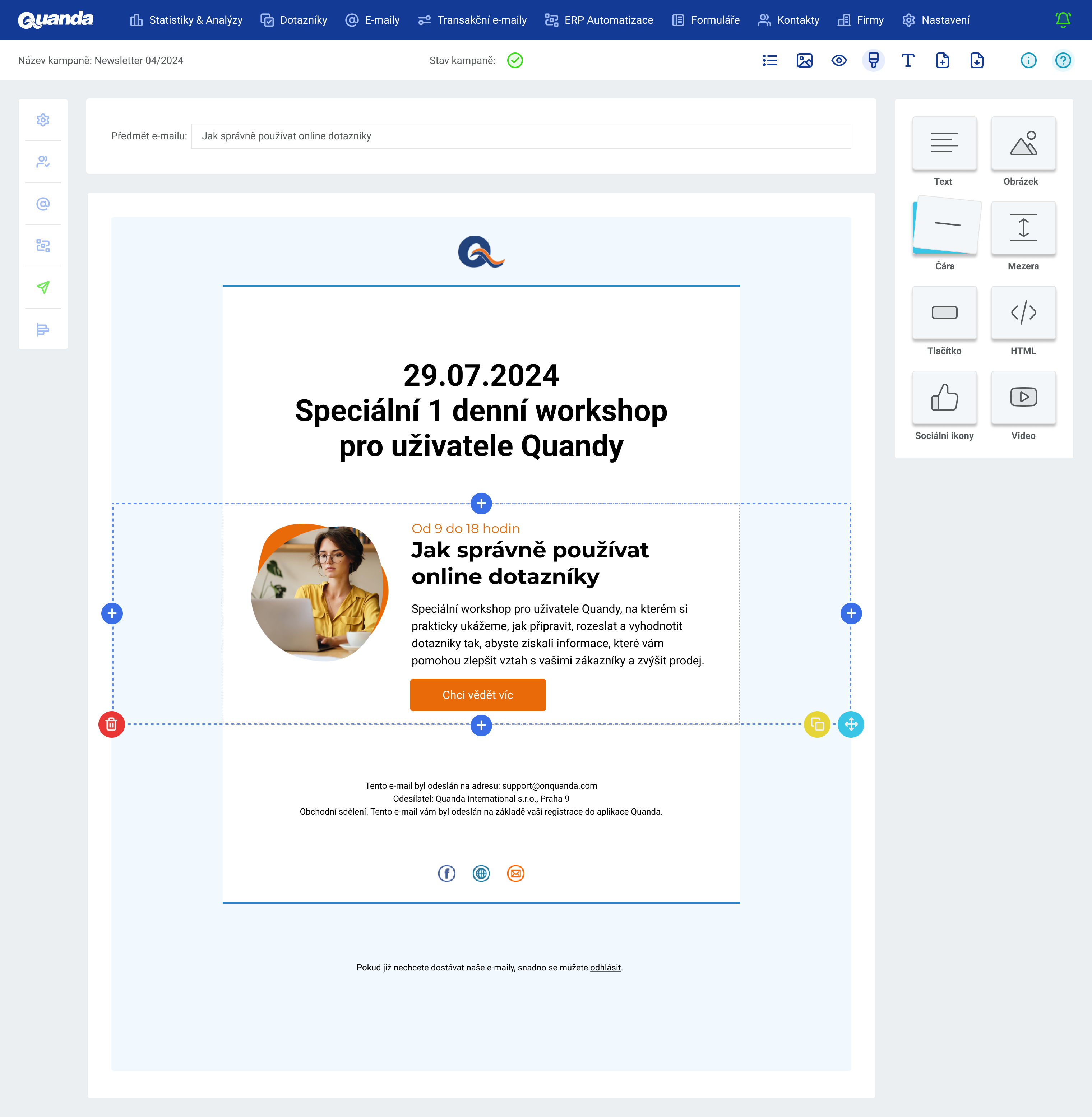 Quanda pre maloobchod, e-mail editor